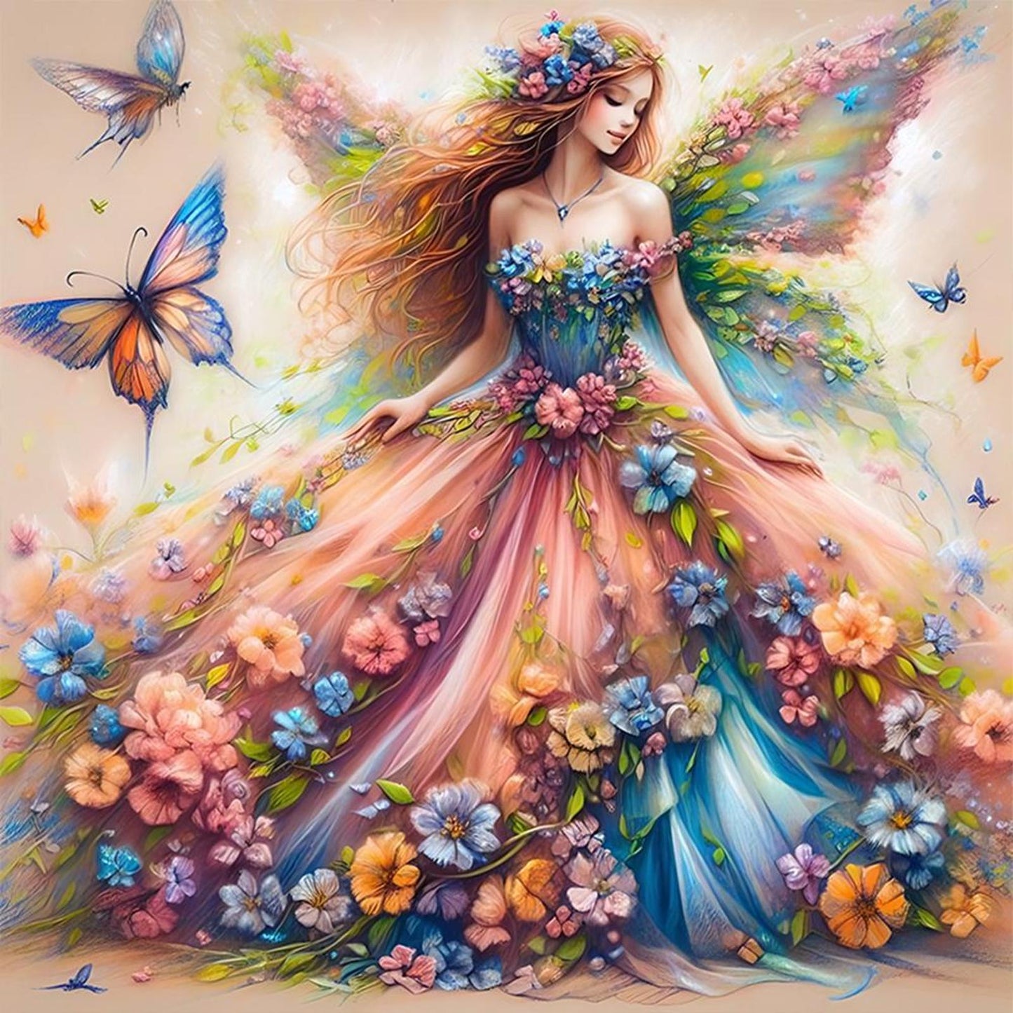 Butterfly Fairy - Full 11CT Stamped Cross Stitch 50x50CM - Huacan
