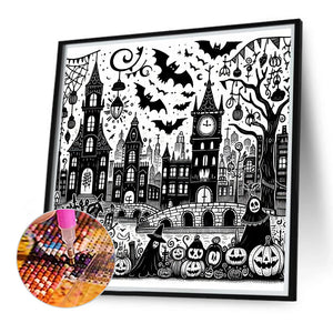 Spooky Black And White Street Scene 40*40CM(Canvas) Full Round Drill Diamond Painting
