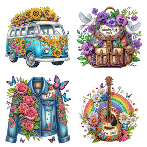 4PCS Flowers 30*30CM(Canvas) Partial Special Shaped Drill Diamond Painting