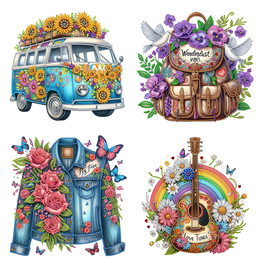 4PCS Flowers 30*30CM(Canvas) Partial Special Shaped Drill Diamond Painting