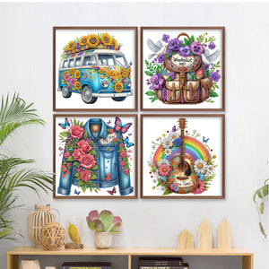 4PCS Flowers 30*30CM(Canvas) Partial Special Shaped Drill Diamond Painting