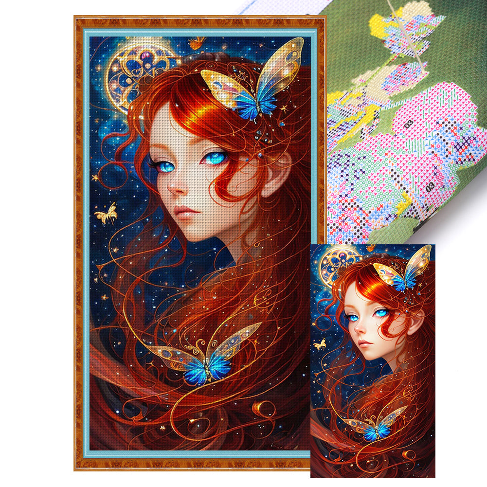 Yishu - Butterfly Girl - 40*75CM 11CT 3 Stamped Cross Stitch