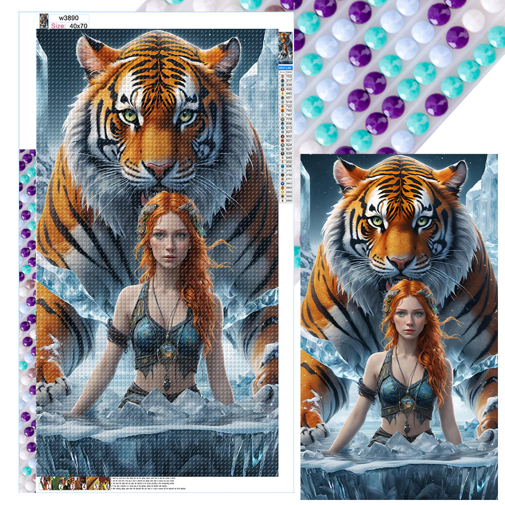 Tiger And Girl 40*70CM(Canvas) Full Round Drill Diamond Painting