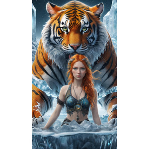 Tiger And Girl 40*70CM(Canvas) Full Round Drill Diamond Painting