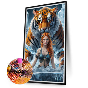 Tiger And Girl 40*70CM(Canvas) Full Round Drill Diamond Painting