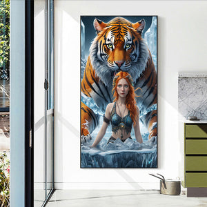 Tiger And Girl 40*70CM(Canvas) Full Round Drill Diamond Painting