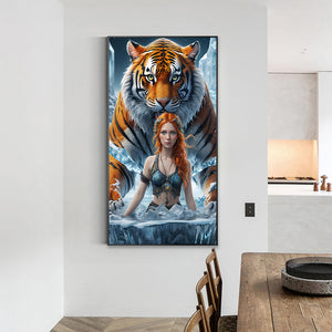 Tiger And Girl 40*70CM(Canvas) Full Round Drill Diamond Painting