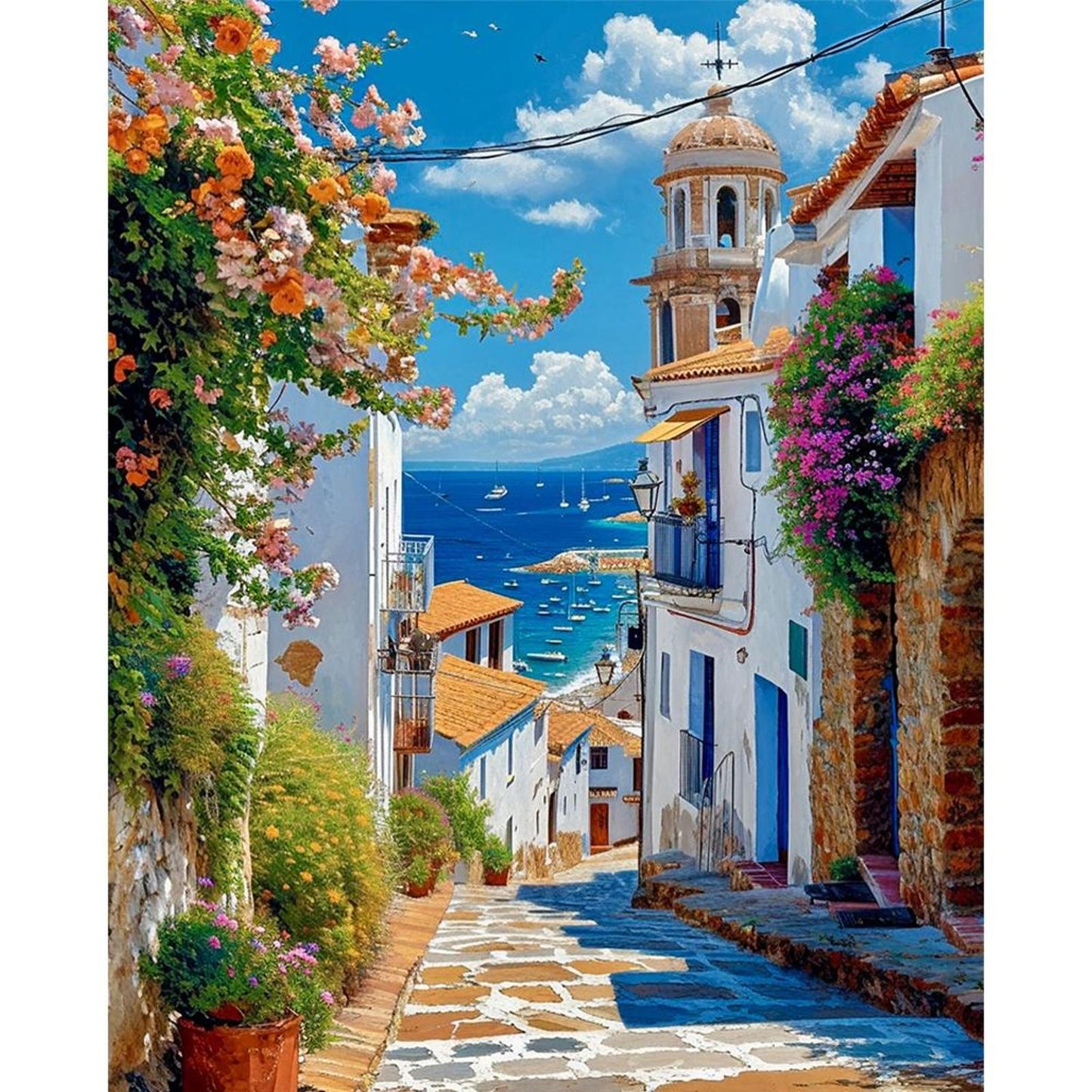 Coastal Town - Full 14CT Stamped Cross Stitch 40x50CM - Huacan