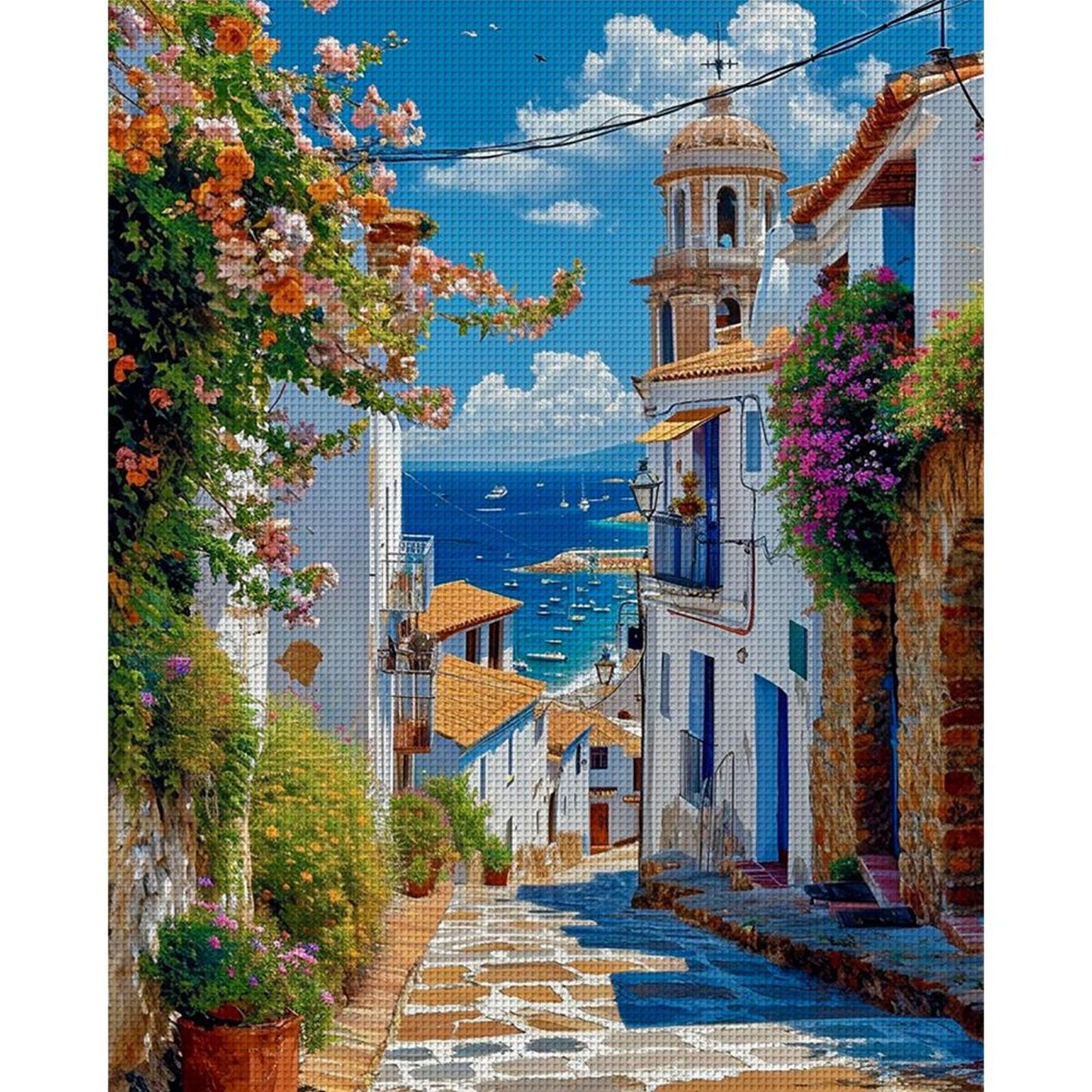 Coastal Town - Full 14CT Stamped Cross Stitch 40x50CM - Huacan