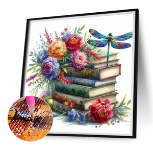 Dragonfly In Book 30*30CM(Picture) Partial AB Full Square Drill Diamond Painting