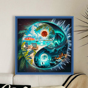 Yishu - Tai Chi - Beach Scenery - 45*45CM 11CT 3 Stamped Cross Stitch