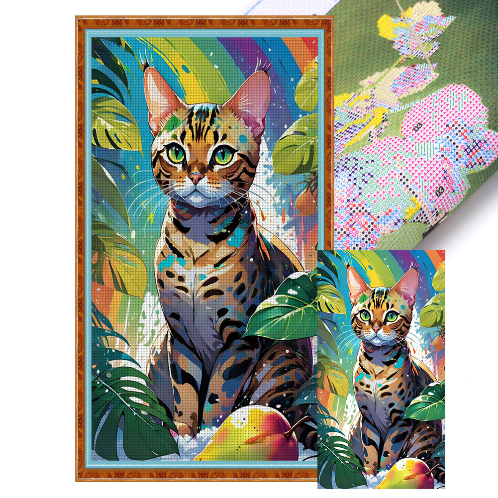 Yishu - Painted Tabby Cat - 40*70CM 11CT 3 Stamped Cross Stitch