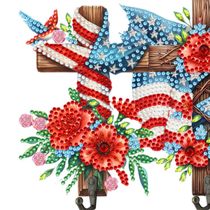 Wooden Independence Day Flag & Rose Rhinestone Painting Hook for Home Decor