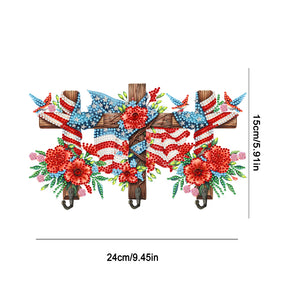 Wooden Independence Day Flag & Rose Rhinestone Painting Hook for Home Decor