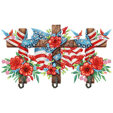 Load image into Gallery viewer, Wooden Independence Day Flag &amp; Rose Rhinestone Painting Hook for Home Decor
