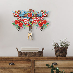 Wooden Independence Day Flag & Rose Rhinestone Painting Hook for Home Decor
