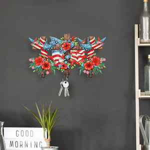 Wooden Independence Day Flag & Rose Rhinestone Painting Hook for Home Decor