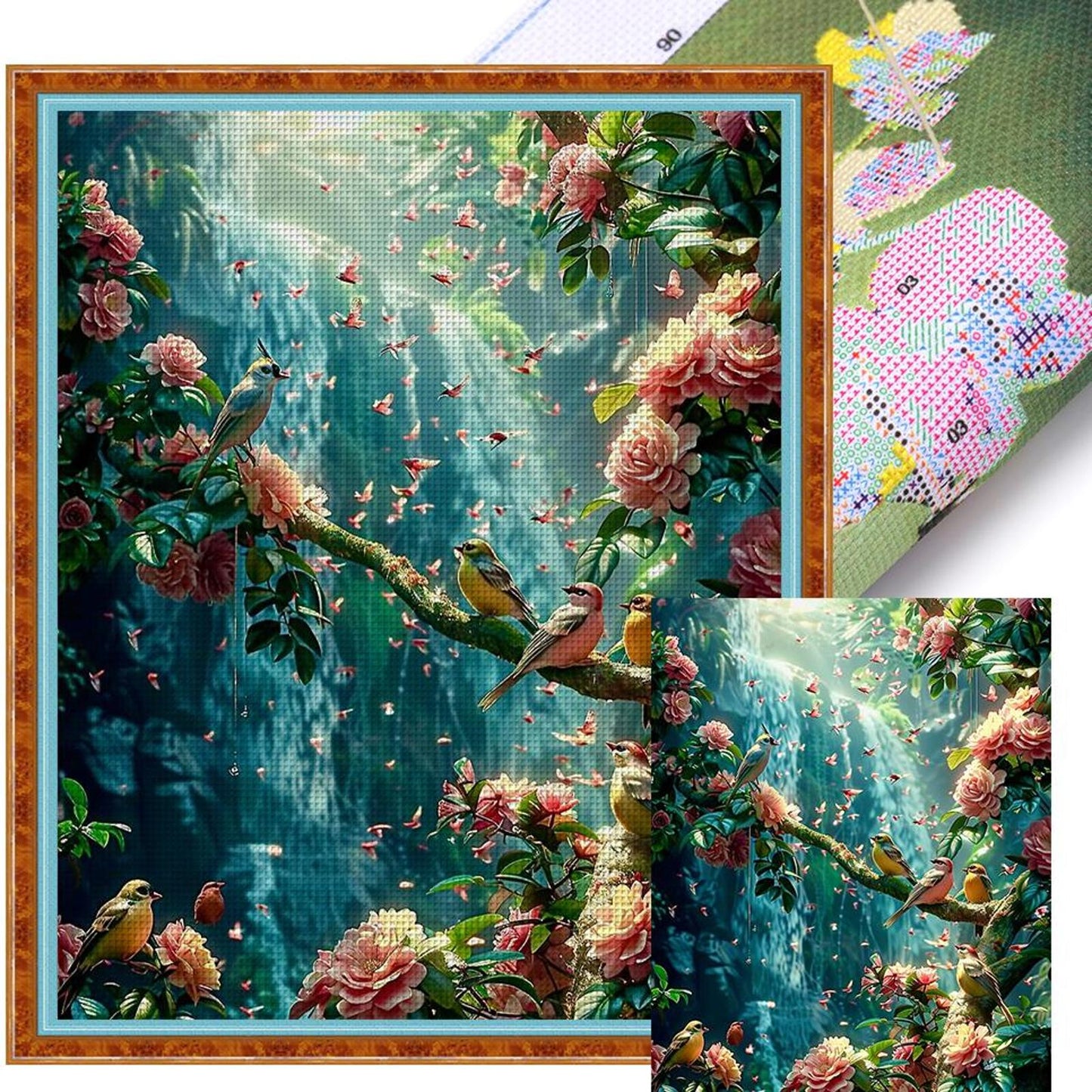 Flowers And Birds Waterfall - Full 11CT Stamped Cross Stitch 45x55CM - Yishu