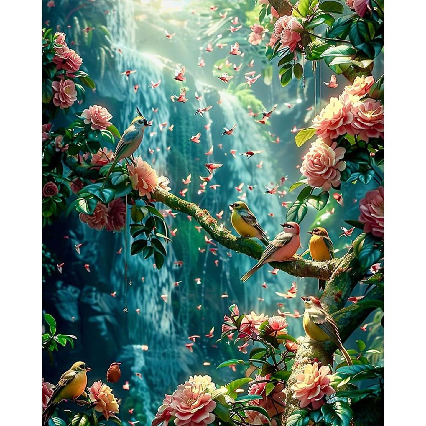 Flowers And Birds Waterfall - Full 11CT Stamped Cross Stitch 45x55CM - Yishu