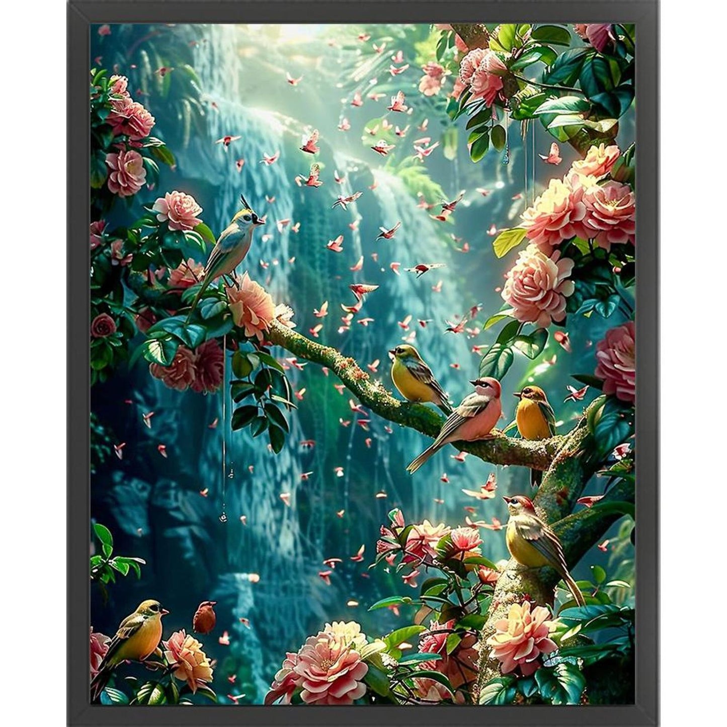 Flowers And Birds Waterfall - Full 11CT Stamped Cross Stitch 45x55CM - Yishu