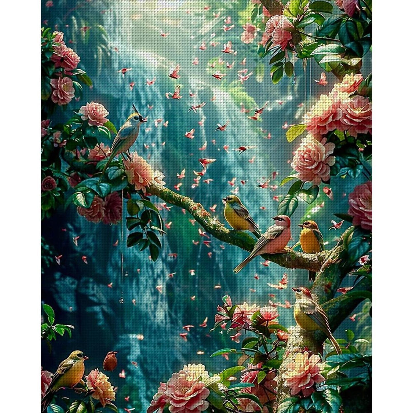 Flowers And Birds Waterfall - Full 11CT Stamped Cross Stitch 45x55CM - Yishu