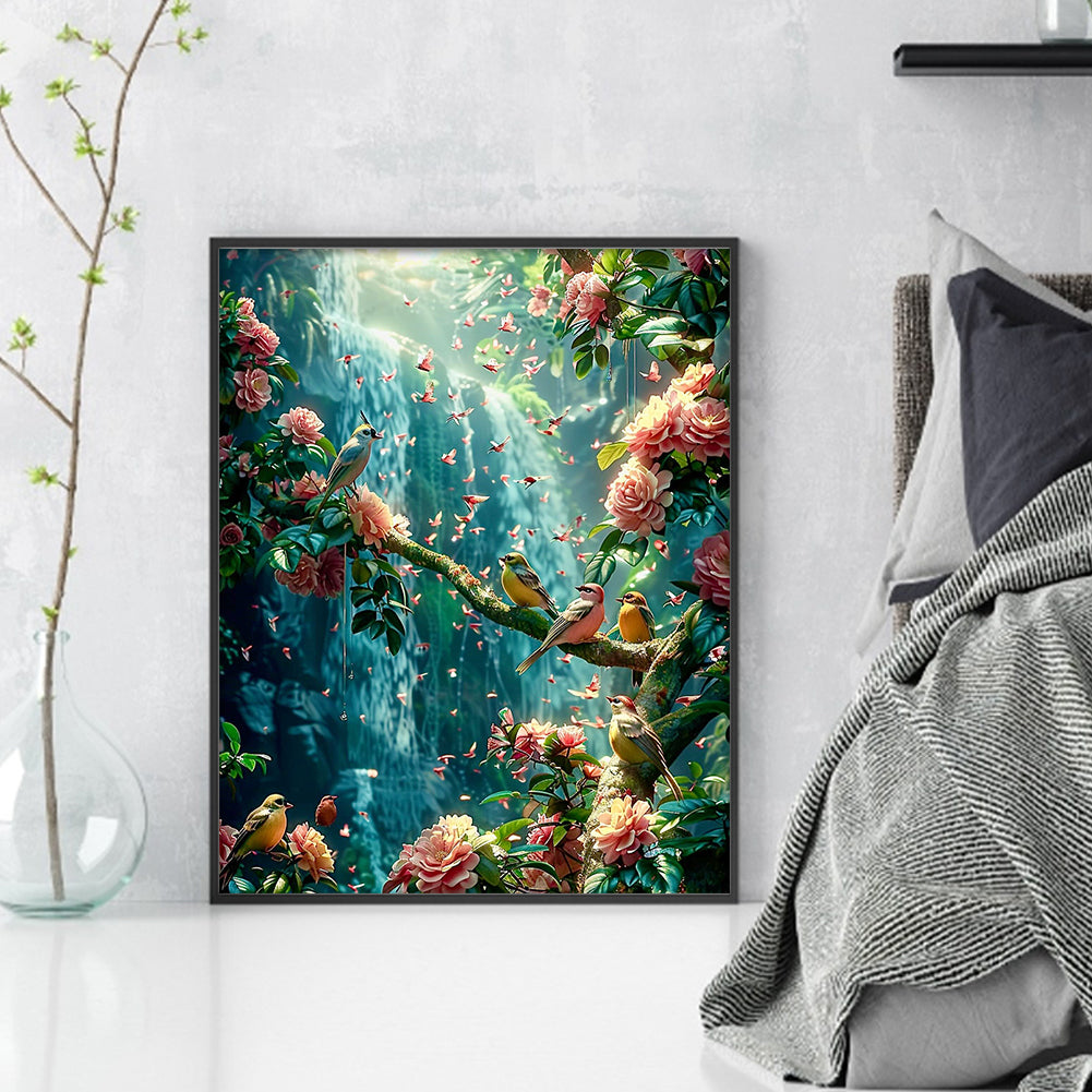 Flowers And Birds Waterfall - Full 11CT Stamped Cross Stitch 45x55CM - Yishu