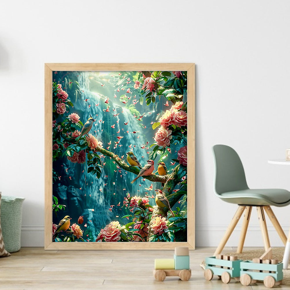 Flowers And Birds Waterfall - Full 11CT Stamped Cross Stitch 45x55CM - Yishu