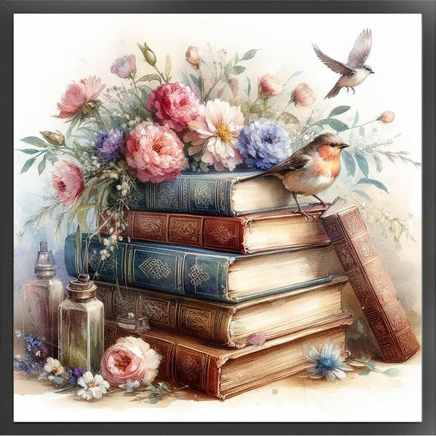 Stack Of Flower Books - Full 11CT Stamped Cross Stitch 40x40CM - Diy