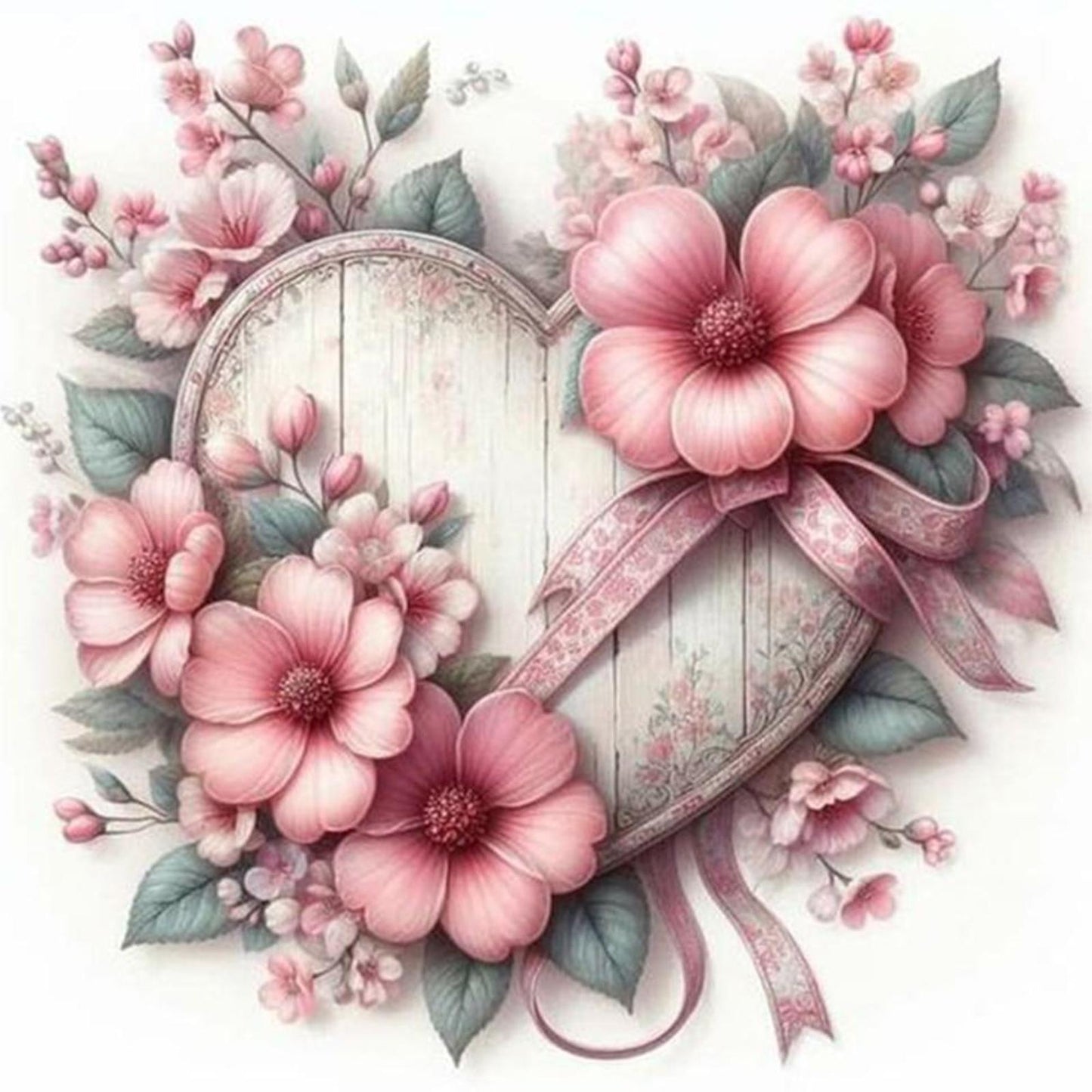 Flower And Love Heart - Full 11CT Stamped Cross Stitch 40x40CM - Diy