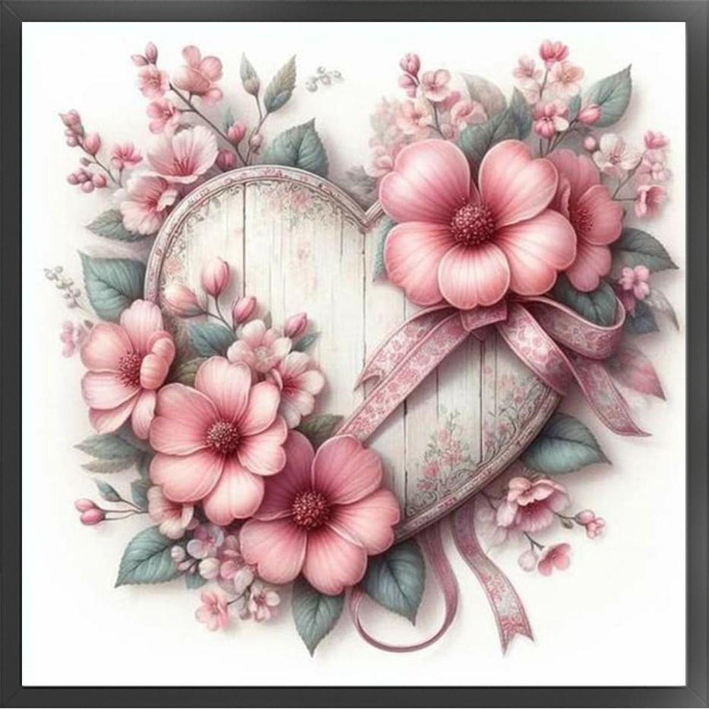 Flower And Love Heart - Full 11CT Stamped Cross Stitch 40x40CM - Diy