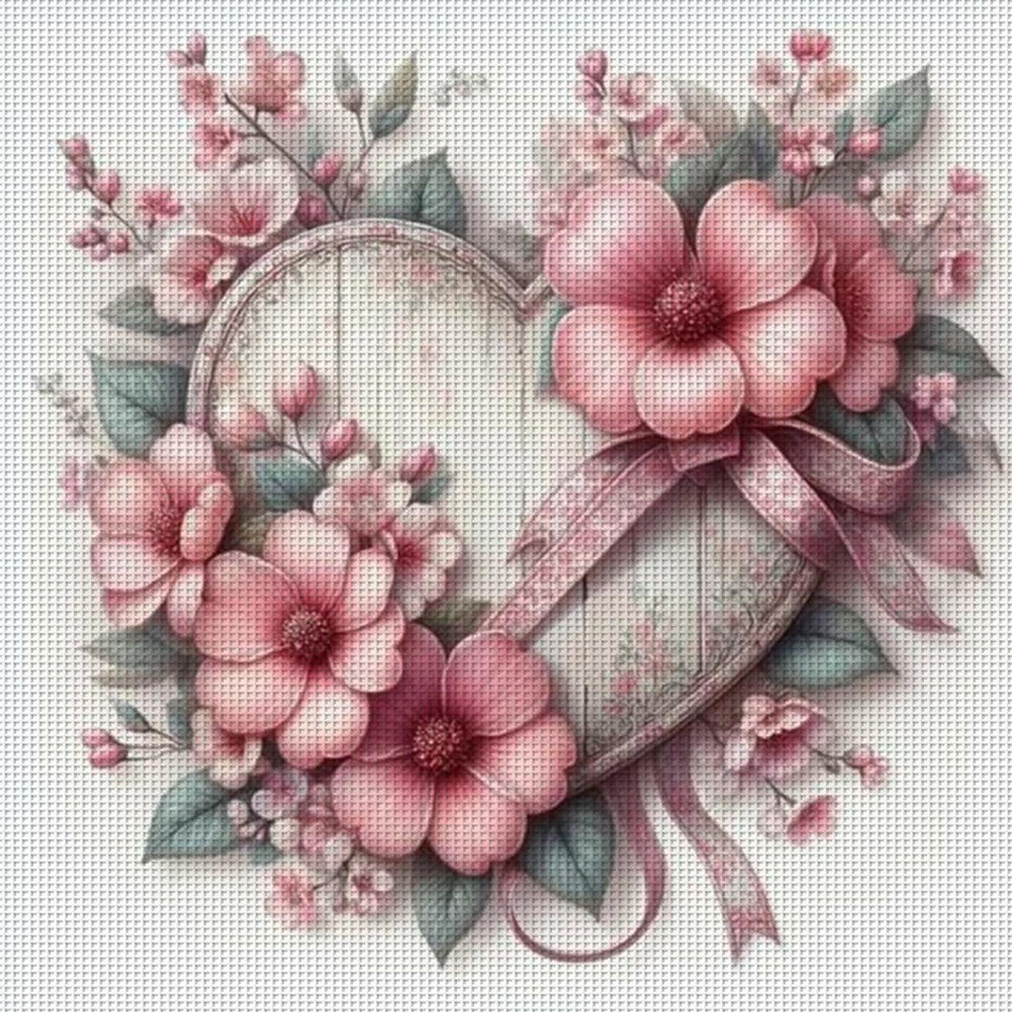 Flower And Love Heart - Full 11CT Stamped Cross Stitch 40x40CM - Diy