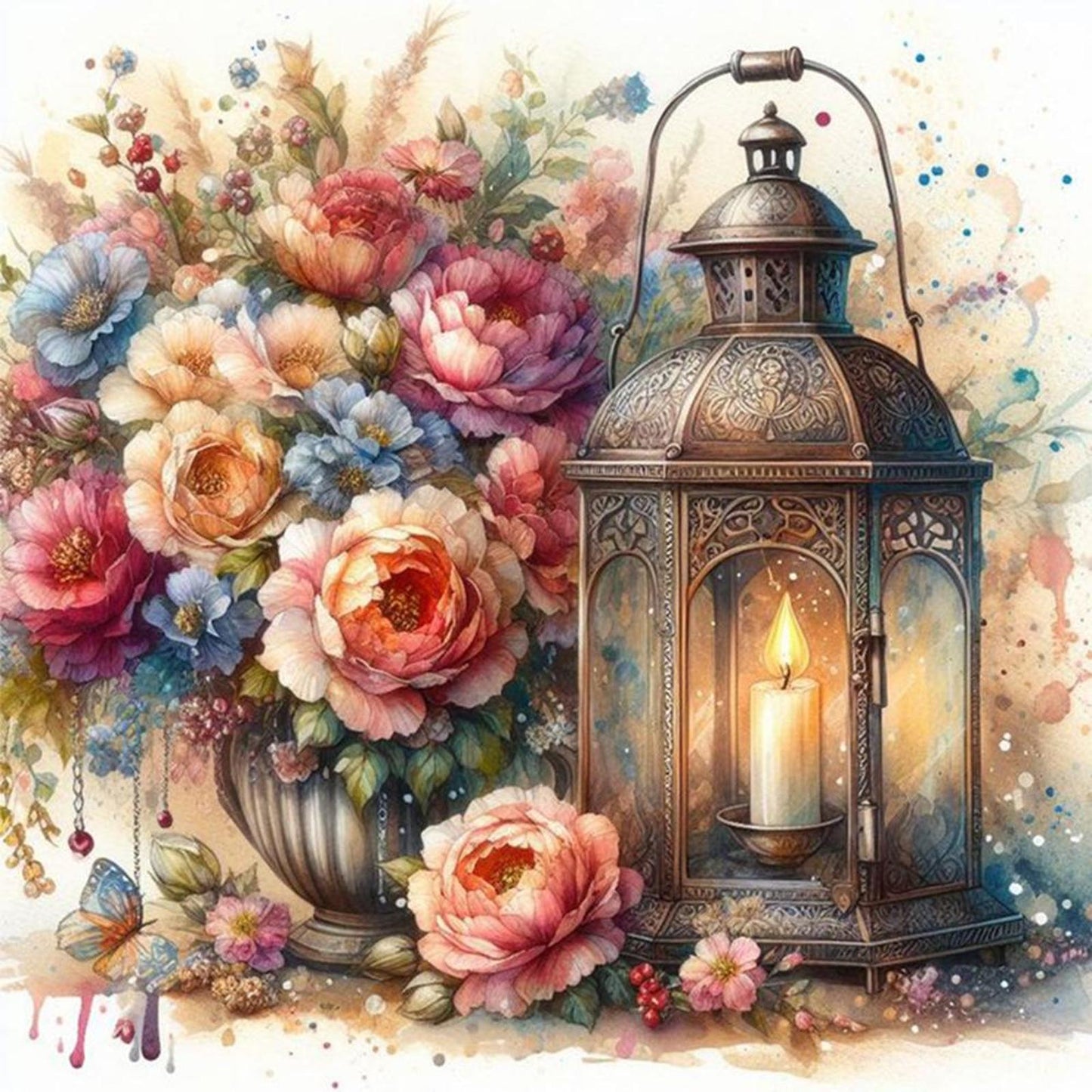 Flower And Candle Lamp - Full 11CT Stamped Cross Stitch 40x40CM - Diy