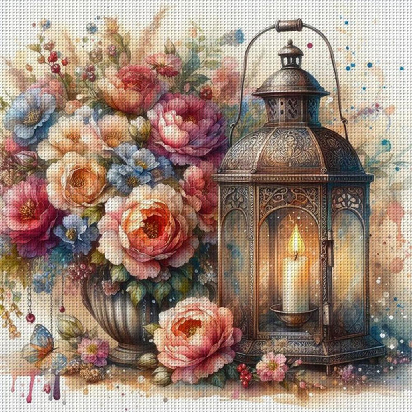 Flower And Candle Lamp - Full 11CT Stamped Cross Stitch 40x40CM - Diy
