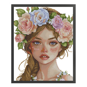 Joy Sunday - Girl With A Wreath - 41*51CM 14CT 2 Stamped Cross Stitch