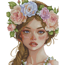 Load image into Gallery viewer, Joy Sunday - Girl With A Wreath - 41*51CM 14CT 2 Stamped Cross Stitch
