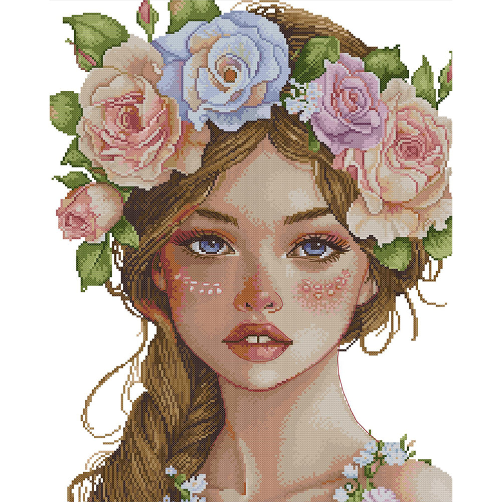 Joy Sunday - Girl With A Wreath - 41*51CM 14CT 2 Stamped Cross Stitch