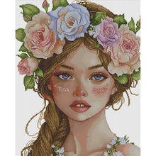 Load image into Gallery viewer, Joy Sunday - Girl With A Wreath - 41*51CM 14CT 2 Stamped Cross Stitch
