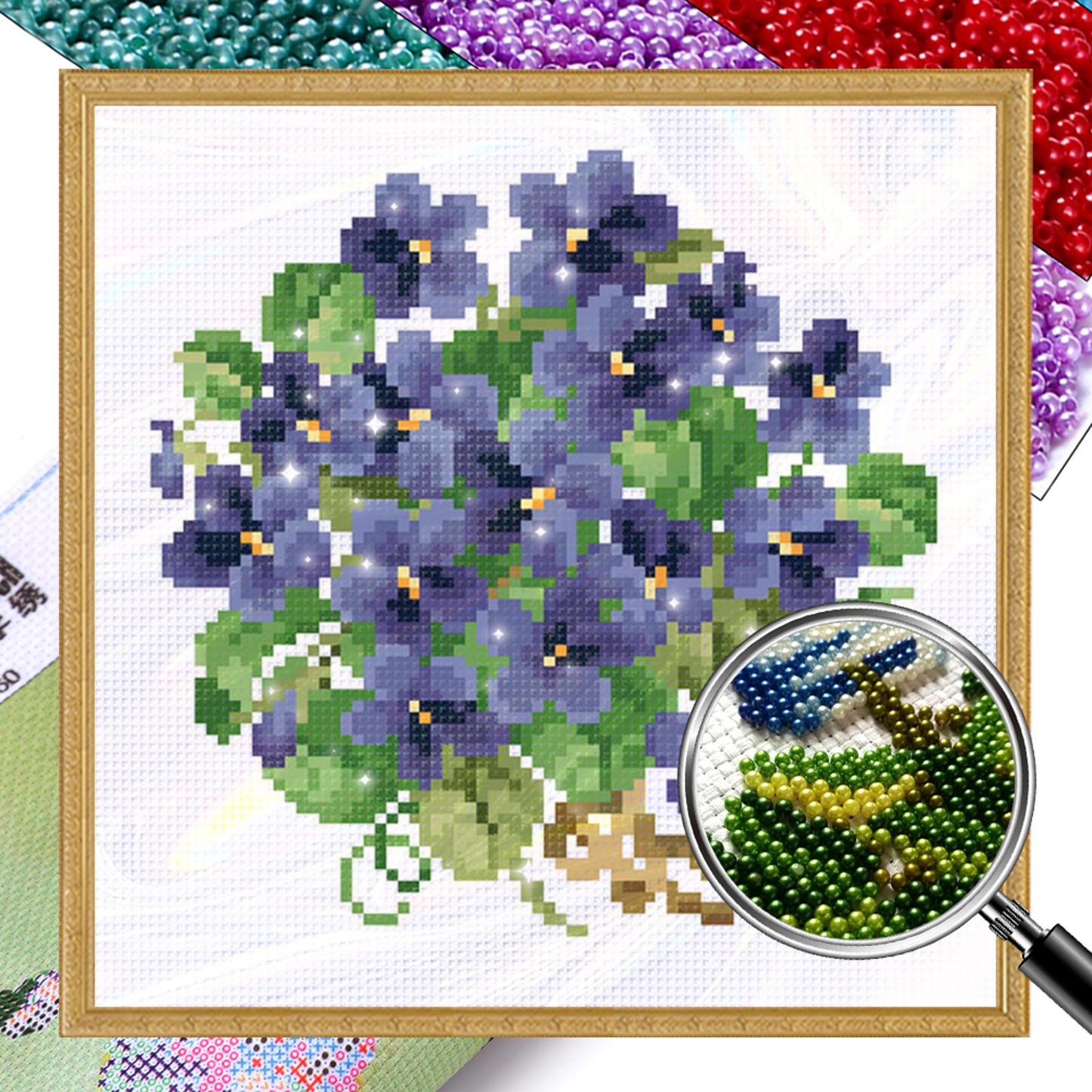 Delicate Small Flowers - Partial  9CT Stamped Cross Stitch - Bead Embroidery 22x22CM/8.66x8.66in