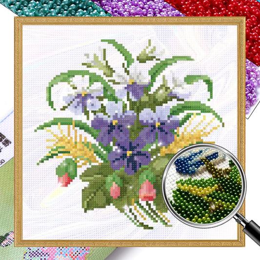 Delicate Small Flowers - Partial  9CT Stamped Cross Stitch - Bead Embroidery 25x25CM/9.84x9.84in