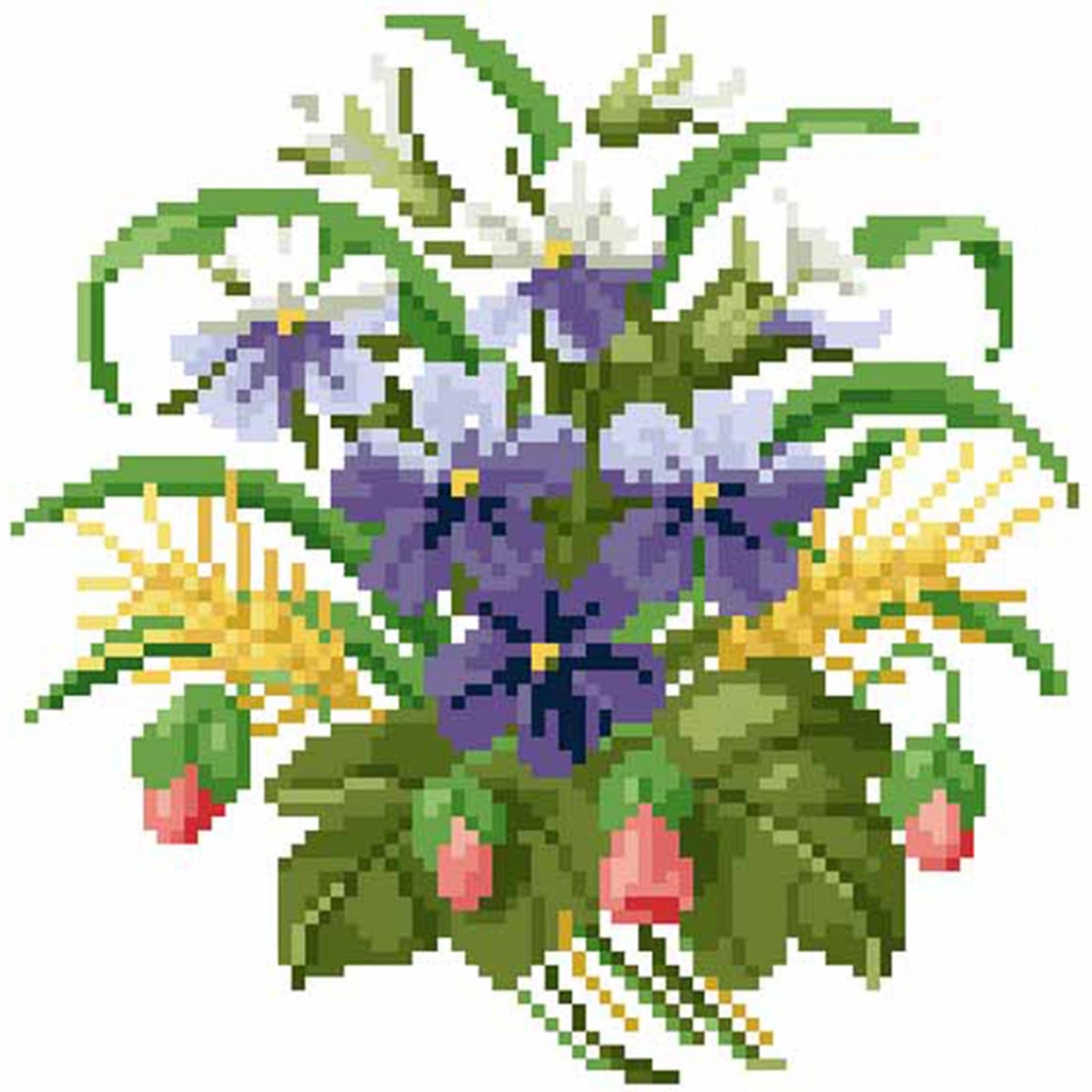 Delicate Small Flowers - Partial  9CT Stamped Cross Stitch - Bead Embroidery 25x25CM/9.84x9.84in
