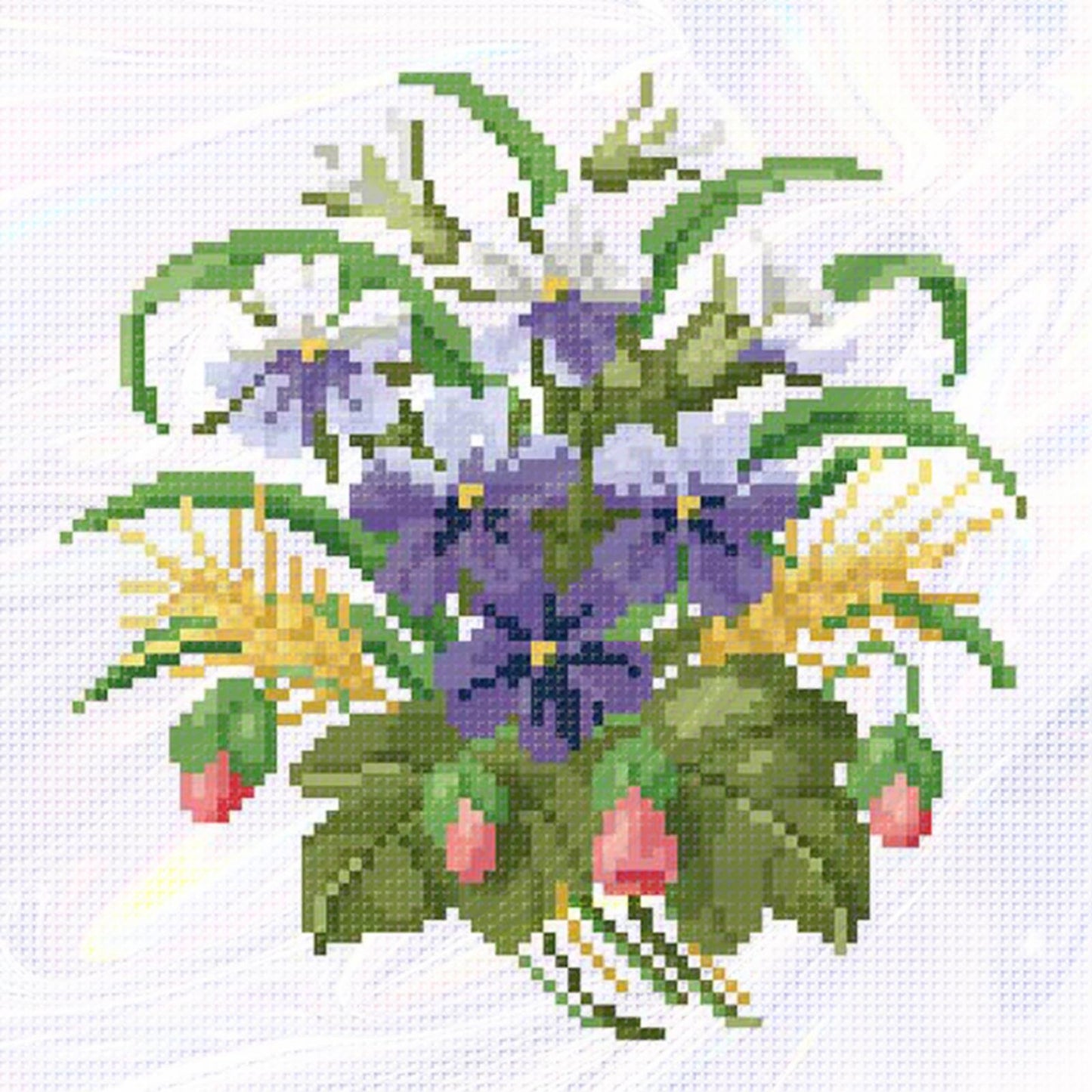 Delicate Small Flowers - Partial  9CT Stamped Cross Stitch - Bead Embroidery 25x25CM/9.84x9.84in