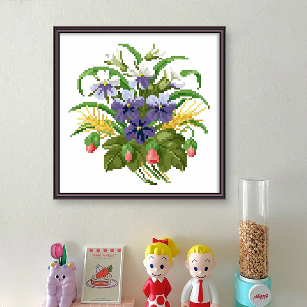 Delicate Small Flowers - Partial  9CT Stamped Cross Stitch - Bead Embroidery 25x25CM/9.84x9.84in