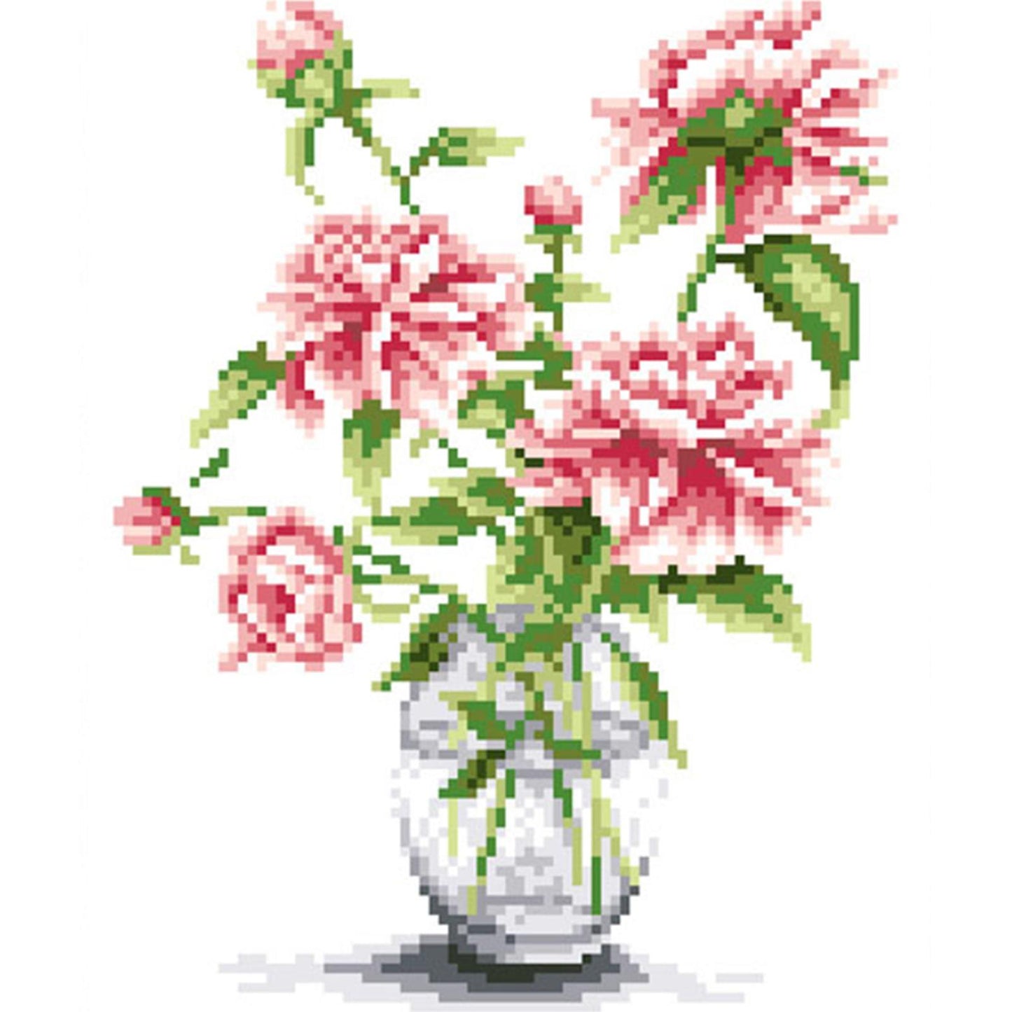Peony in Vase - Partial  9CT Stamped Cross Stitch - Bead Embroidery 25x31CM/9.84x12.20in