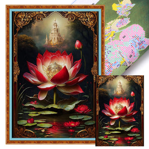Huancan - Red Lotus - 40*60CM 11CT 3 Stamped Cross Stitch