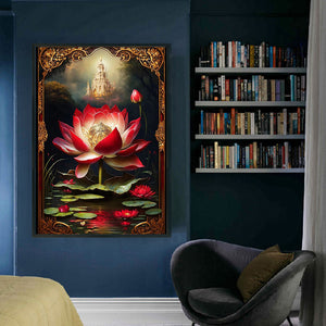 Huancan - Red Lotus - 40*60CM 11CT 3 Stamped Cross Stitch