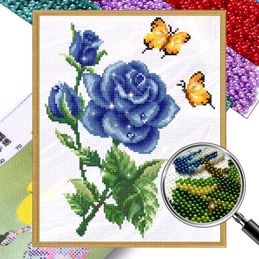 Butterfly Love - Blue - Partial  9CT Stamped Cross Stitch - Bead Embroidery 30x35CM/11.81x13.78in