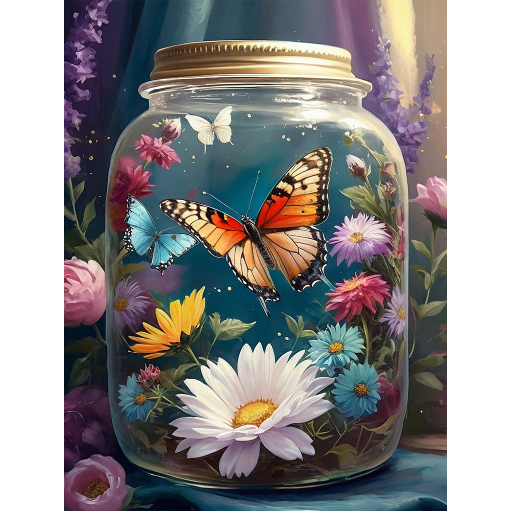 Bee And Butterfly In Bottle 30*40CM(Canvas) Full Round Drill Diamond Painting