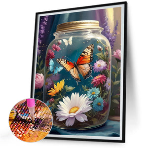 Bee And Butterfly In Bottle 30*40CM(Canvas) Full Round Drill Diamond Painting