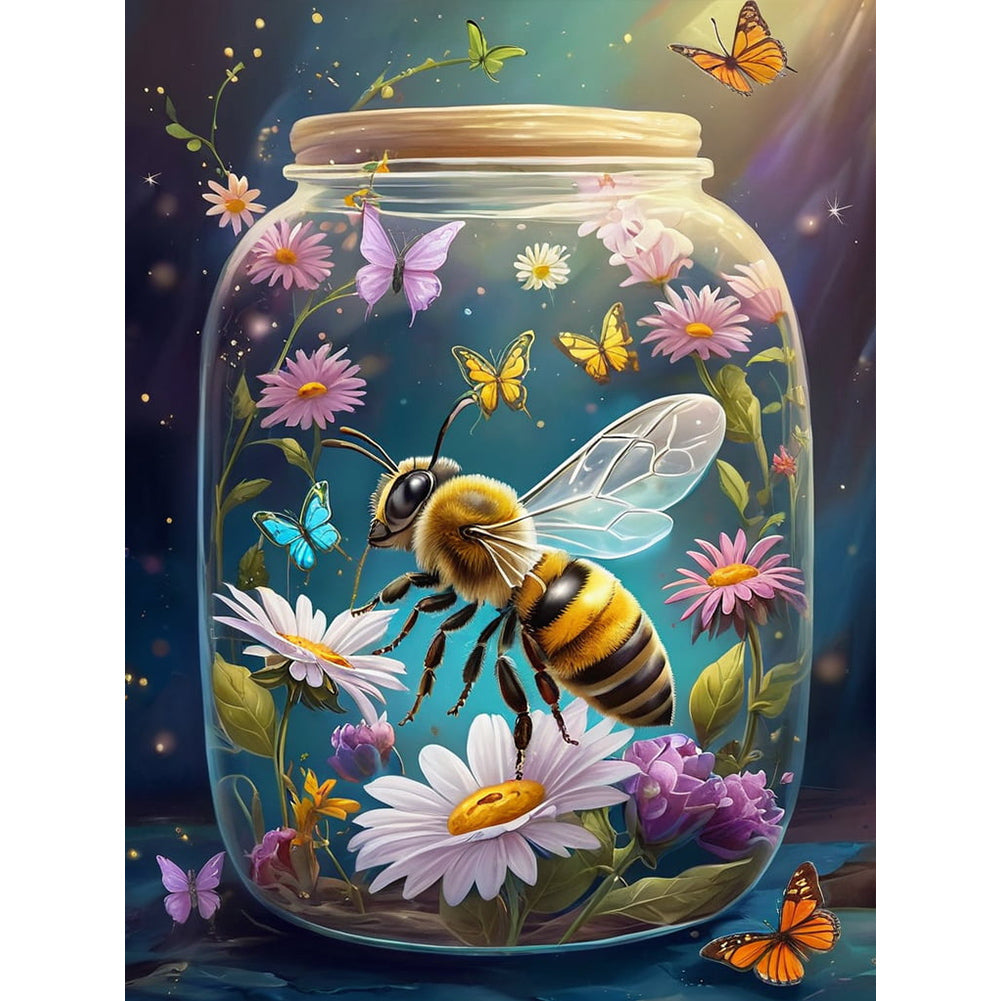 Bee And Butterfly In Bottle 30*40CM(Canvas) Full Round Drill Diamond Painting