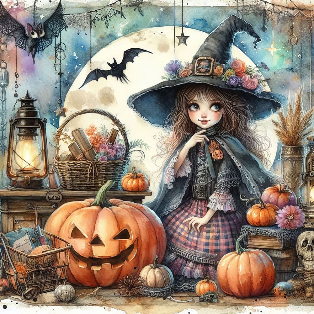 Pumpkin Girl 40*40CM(Canvas) Full Round Drill Diamond Painting